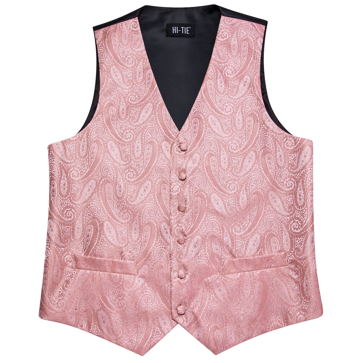 Hi-Tie Wedding Coral Pink Mens Vest Silk Tie Set Adjustable Jacquard Waistcoat Jacket Necktie Hanky Cufflinks Formal Party Gifts