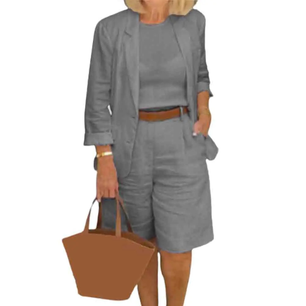 Formal Shorts Suit Knee Length Pants Lady Business Outfit Cardigan Plus Size Lady Coat Shorts Set Daily Wear