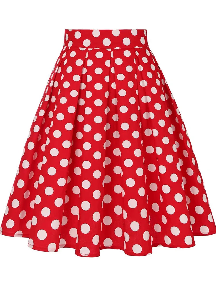 4XL Floral Music Print 50s 60s Swing Skirts Summer Casual Retro High Waisted Pleated Rockabilly Vintage Jurken Women Clothing