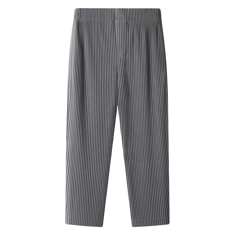 Miyake Pleated Pants Solid Tapered Pants Pencil Pants Four-season Casual Bottoms Japenese Streetwear Miyake Men