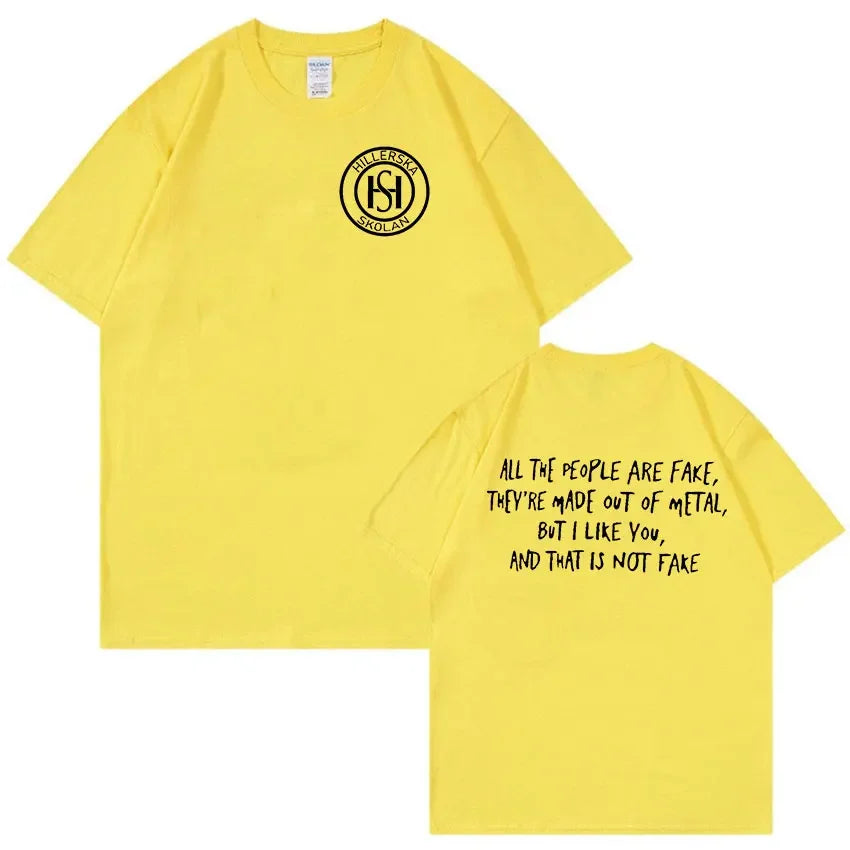 New Young Royals Hillerska Skolan Print T-Shirt All The People Are Fake Tops Man T Shirt Retro Fashion Oversized Cotton T-shirts