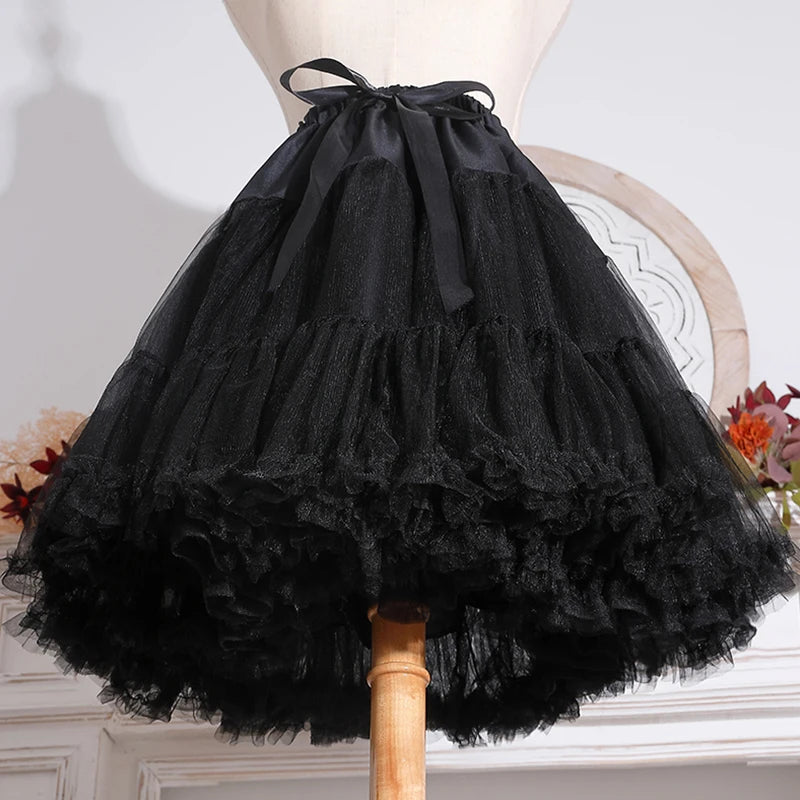 90s Clothes Vintage Black Petticoat Skirts Lolita Lace Puffy Tutu Crinoline Underskirt No Hoops Skirt Under Wedding Dresses