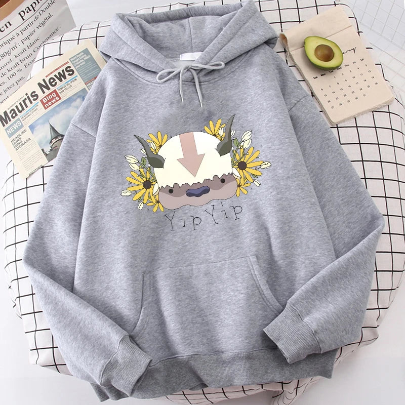 Harajuku Anime Avatar The Last Airbender Hoodies Sweatshirt Men Women Fashion Cartoon Appa Print Winter Casual Loose Men Hoody