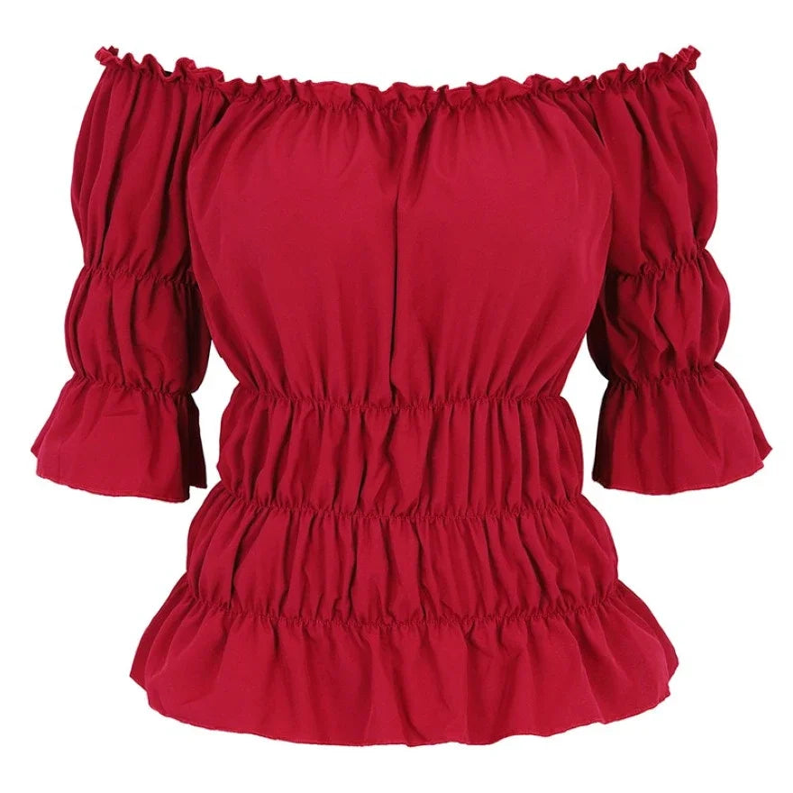Renaissance Blouse Women Peasant Off Shoulder Short Sleeves Blouses Boho Shirt Medieval Vintage Steampunk Pirate Costume