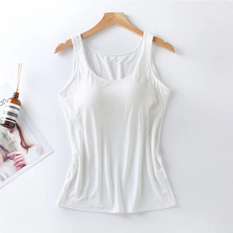 Ice Silk Tank Top Wireless Padded Lingerie Push Up Seamless Padded Vest Crop Top Tee Camisole Built In Bra Sleep Soutien Gorge