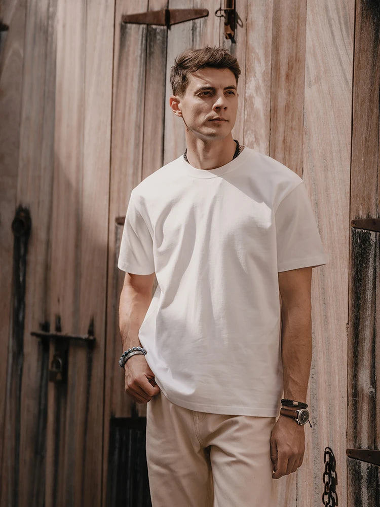 SIMWOOD 2025 Spring Summer New Oversize 310gsm 100% Cotton T-shirts Men Quality Breathable Solid Color Comfortable Tops