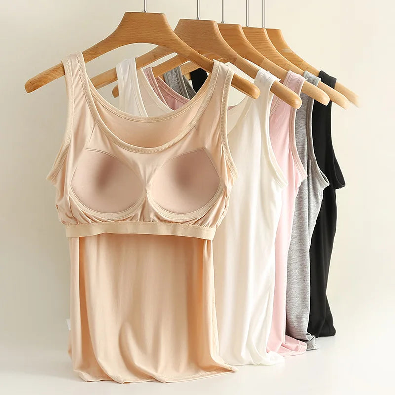 For 37-82kg Soft Modal Plus Size Tank Tops With Fixed Chest Pad For Women Integrated Wear-Free Underwear