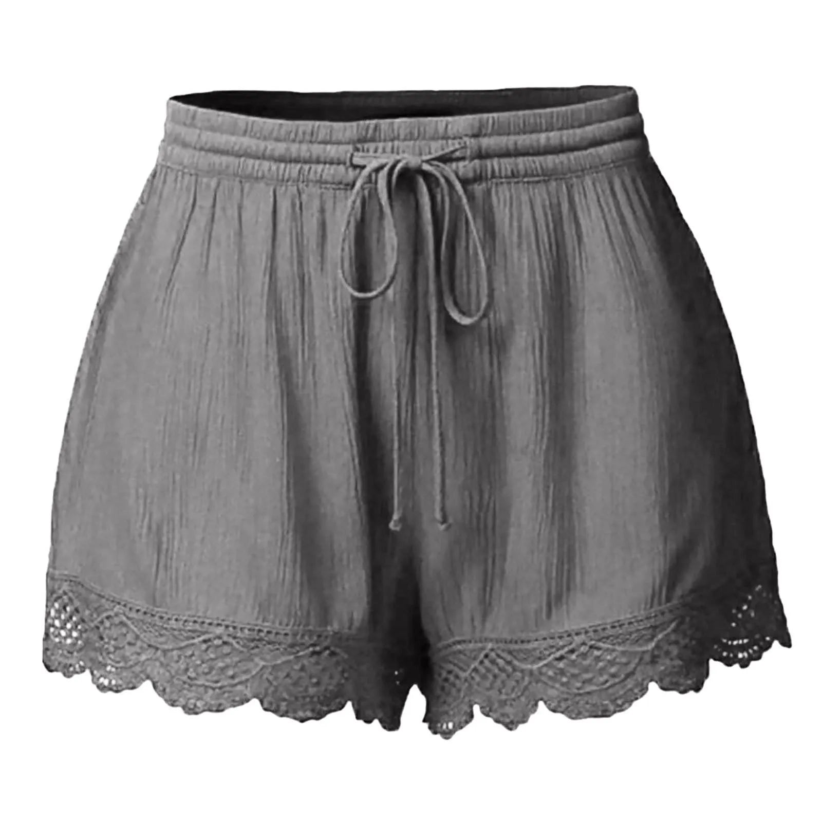 Women Lace Up Shorts Summer Casual Elastic Waist Wide Leg Sweat Fitness Running Short 2024 High Quality Thick Fabric Mini Shorts