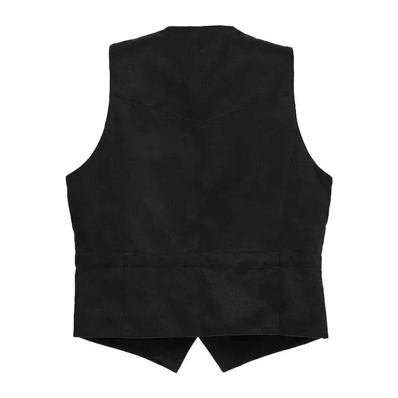 Men's New Suede V-neck Waistcoat Slim Business Dress Vintage Single-breasted Top
