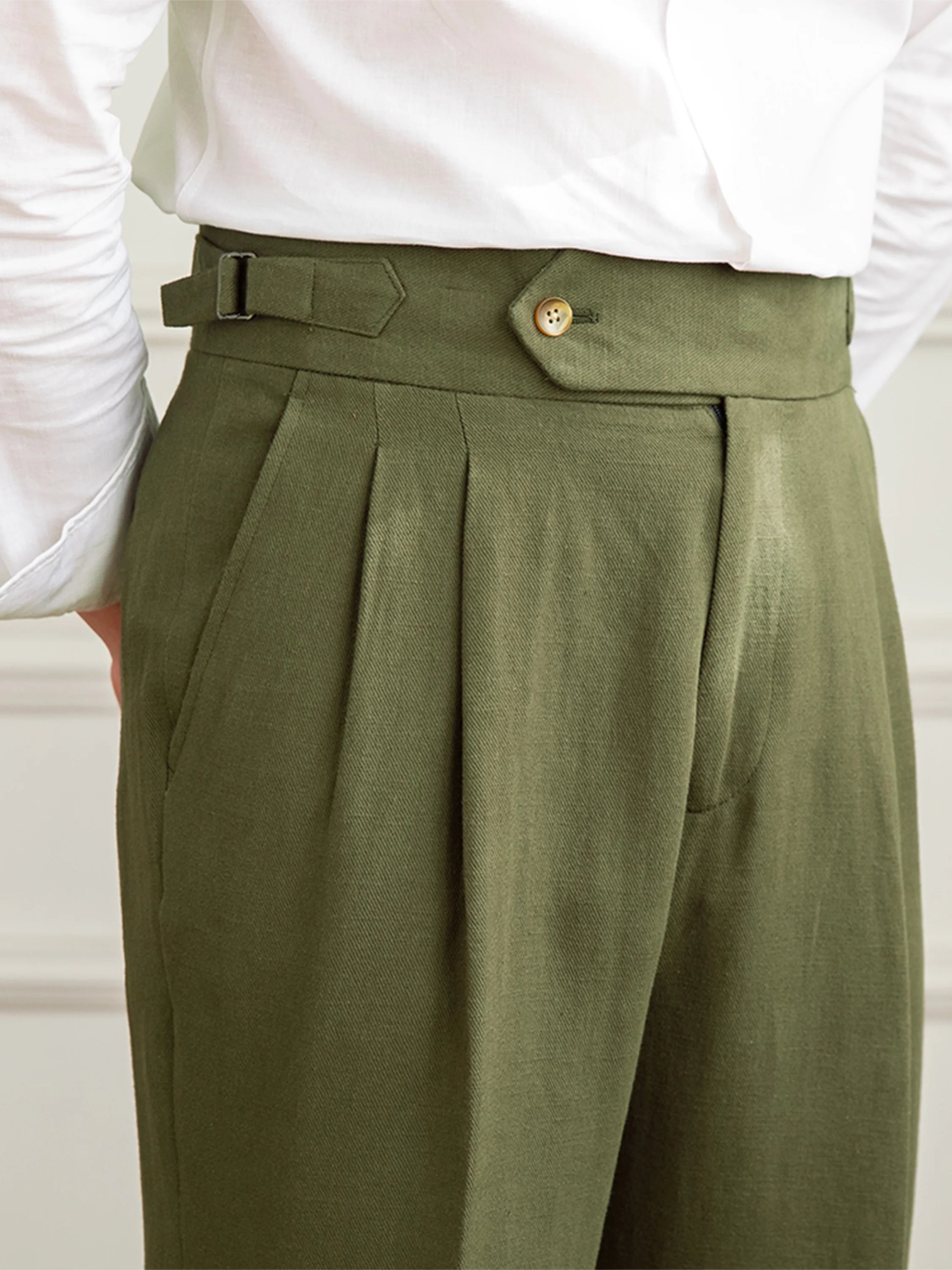 Three Gentleman Summer Naples Casual Straight Pants Men's Commuting Cotton and Linen Comfortable Breathable High Waist Pants