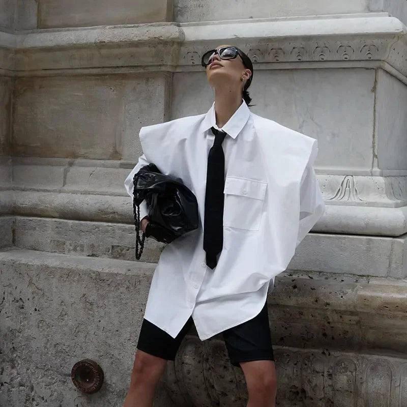 Fashion White Woman Blouse 2025 New Elegant Lapel Long Sleeve Shirt Blusa Streetwear Chic Pocket Blusa Top Female Clothing