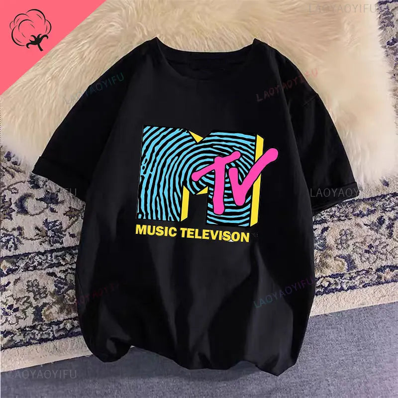 Woman Clothing Retro Cotton T Shirt Vintage Rock Hip Hop Modal Summer Unisex Casual Shirt Mtv Music Elevision Graphic Shirts