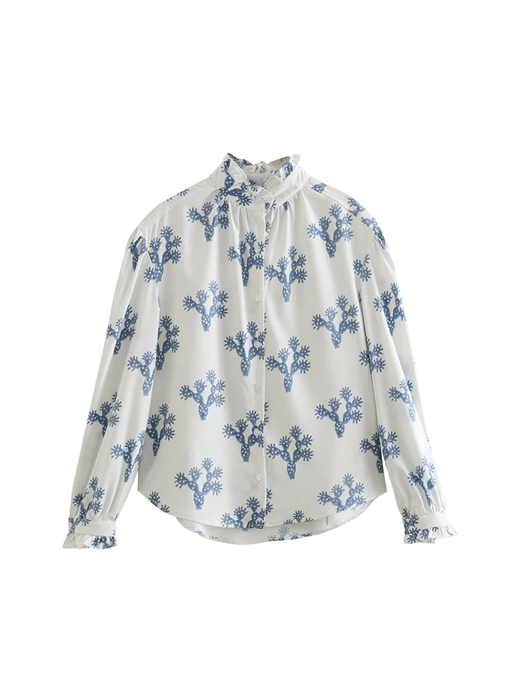 SIYANG  Women Print Buttons Shirts Female Stand Collar Tops Ladies Casual Blouse Streetwear