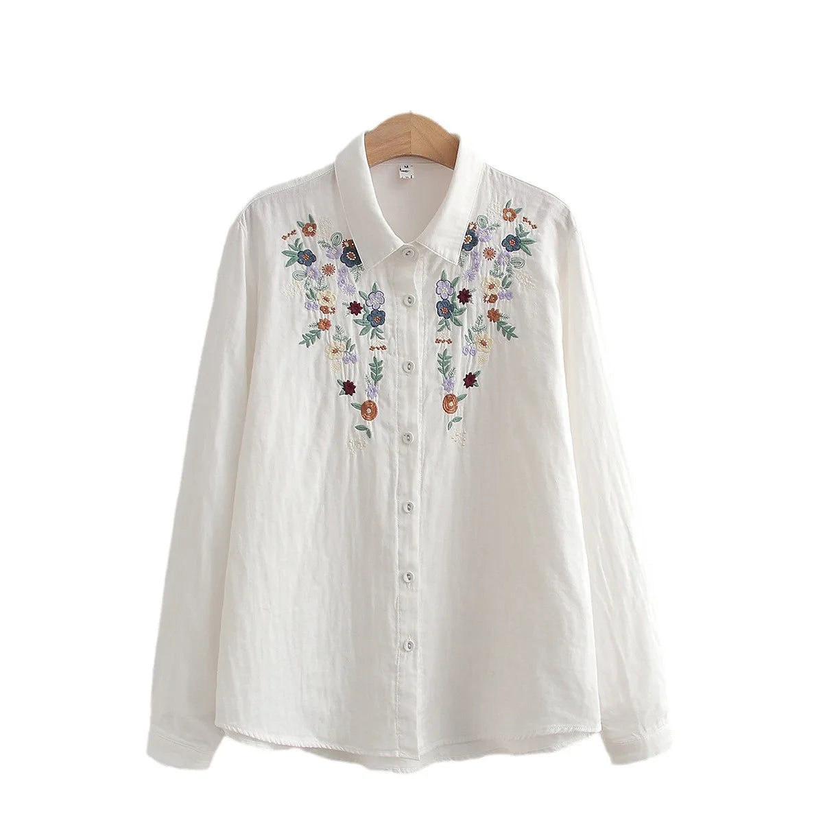 Spring Double 100% Cotton Yarn Shirts Women Turn-down Collar Loose Tops Girl Long Sleeve Embroidery Blouses 2024 Autumn T42909QM