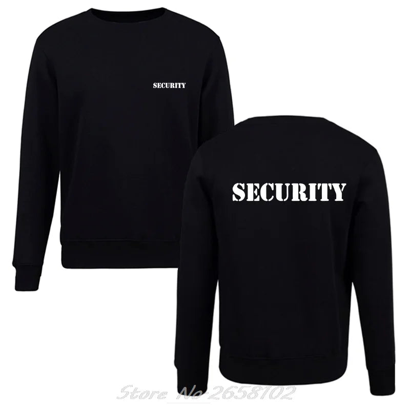 Security Men's Hoodie Event Staff Black Double Sided Men O-neck Sweatshirt Unisex Sweater Harajuku Streetwear