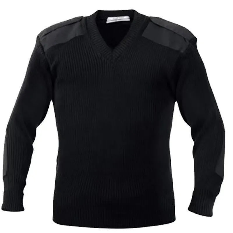 Tactical sweater men's long sleeved knitted pullover winter wool patch retro green O-neck sweater winter sweater men's pullover