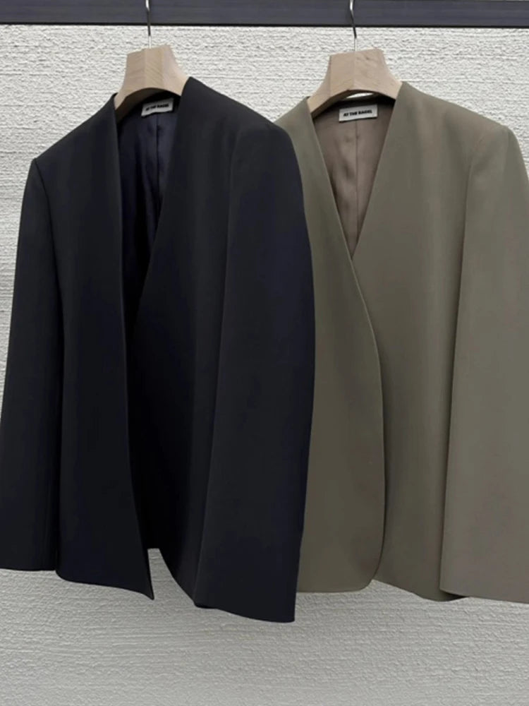 LANMREM Fashion Blazer Coat For Women Long Sleeves Solid Color Irregular Casual Office Lady Clothing 2024 Sumemr New 2DA5300