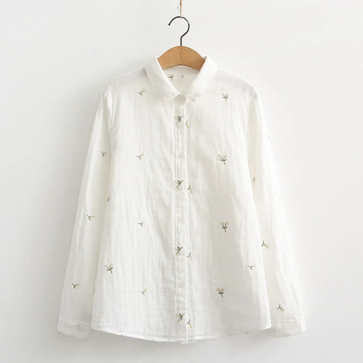 New Autumn Cotton Flower Embroidery Shirts Women Lapel Collar Basic Tops Girl Long Sleeve Loose Blouses Gentle Spring T39544QC
