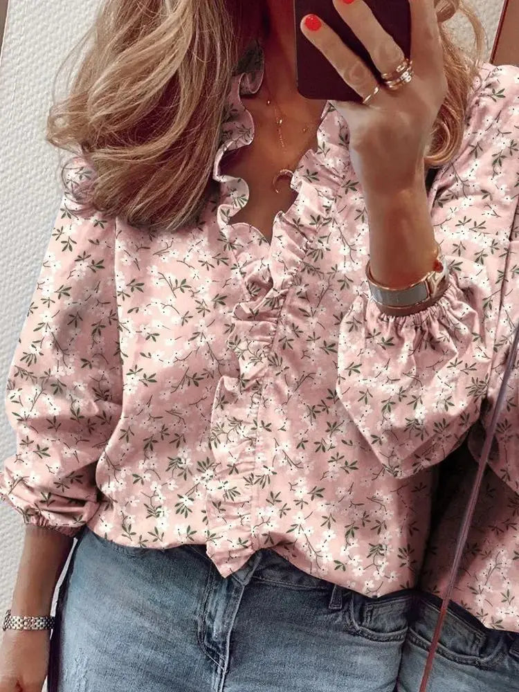 New long sleeved ruffled shirt for women's shirts in spring and summer
