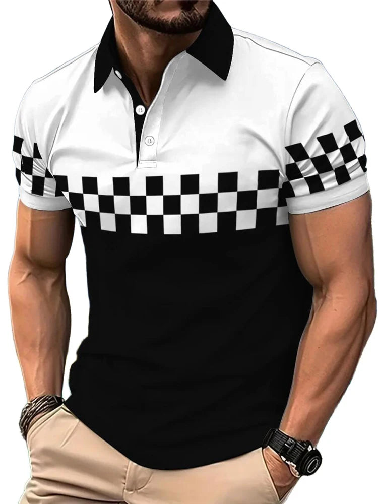 European and American men sell short-sleeved polo men's digital printing polo men's button printing polo