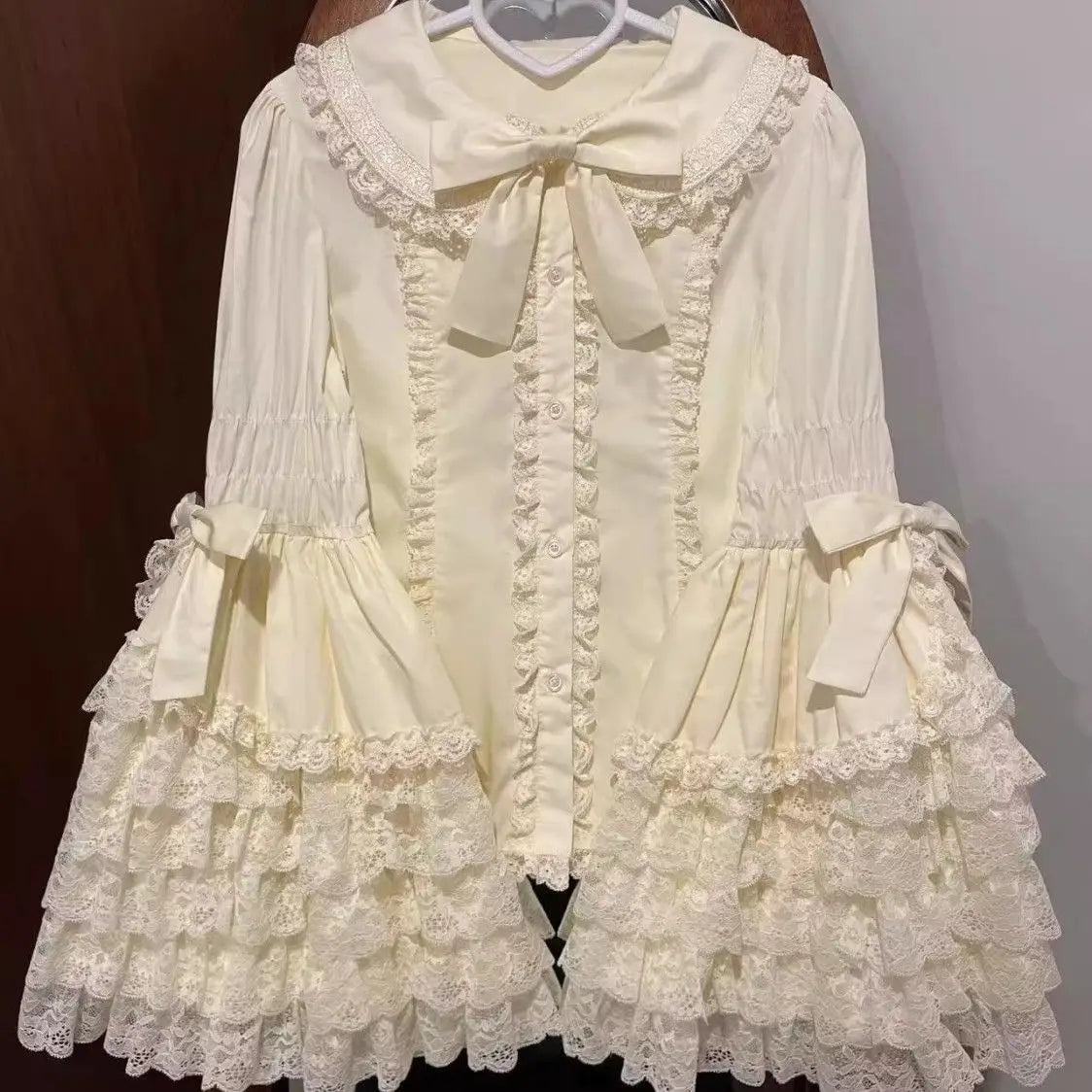Lolita Lace Shirts Women Flared Long Sleeve Inner Wear Blouse White Shirt Women Y2k Tops Aesthetics Sweet Blouses New