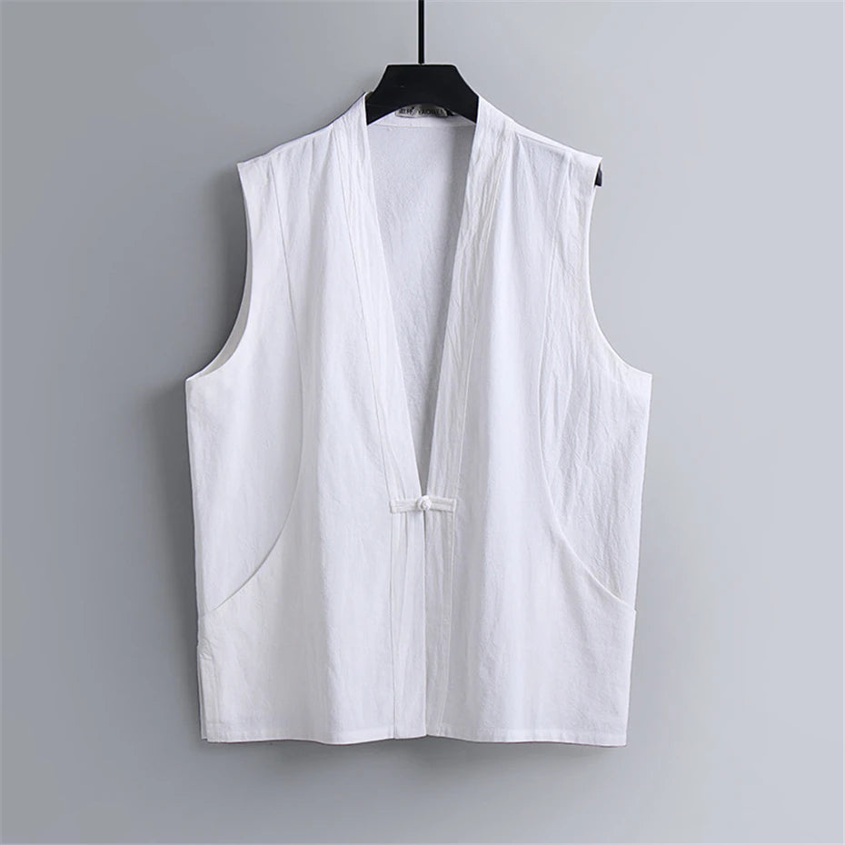 Linen Vest Men Summer Tank Top Plus Size 9XL Fashion Casual Solid Color Vests Male Big Size 9XL