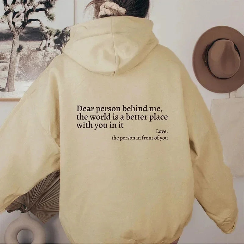 Autumn Pullover Hooded Women Young Lady Printed Letter Dear Person Behind Me Hoodie Oversize Aesthetic Hoody Sweatshirt Tops