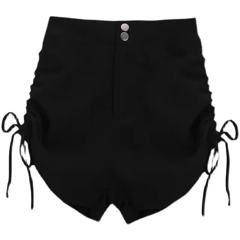 Women's Autumn/winter High-waisted Slimming Fleece-lined Petite Black Wide-leg Pants Sexy Spicy Hot Pants Summer Shorts