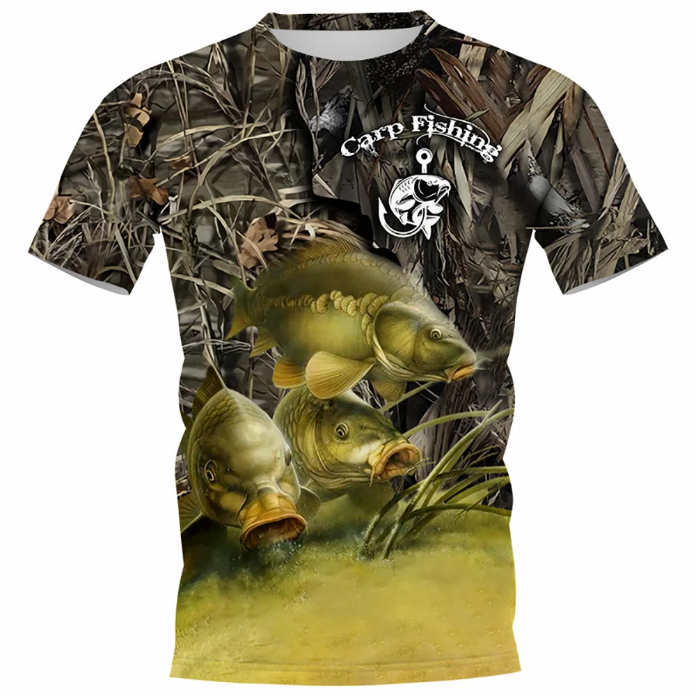Summer Carp Fishing Print T-shirts For Men Outdoor Catfish Printing Loose  Short Sleeve Quick Drying Tee Shirt Casual Street Top