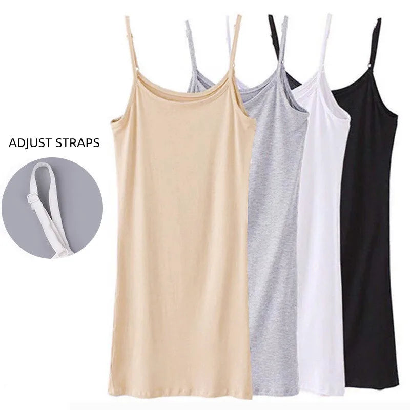H80&S90 Women Sleeveless Lining Dress Adjust Slip Straps Photo Solid Color O-Neck Bodycon Camislole Vest Swim Sleep Underdress