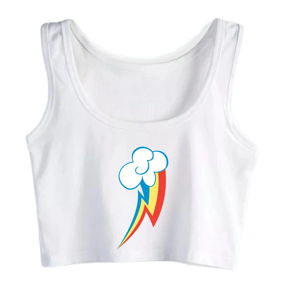 Rainbow Dash Graphics Cutie Sexy Slim Crop Top Street Fashion Funny Rock Tank Tops Girl' Cotton Sports Fitness Training Camisole