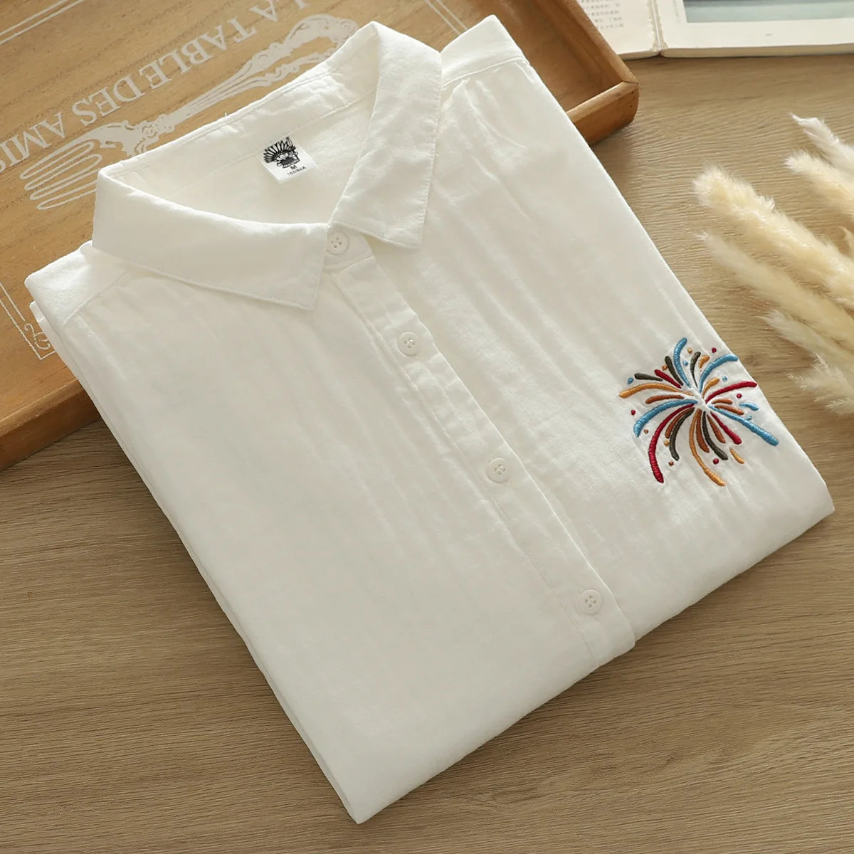 Cotton yarn base shirts woman tops 2025 Japan style elegant plus size white blouses long sleeve heart-shaped embroidered shirts