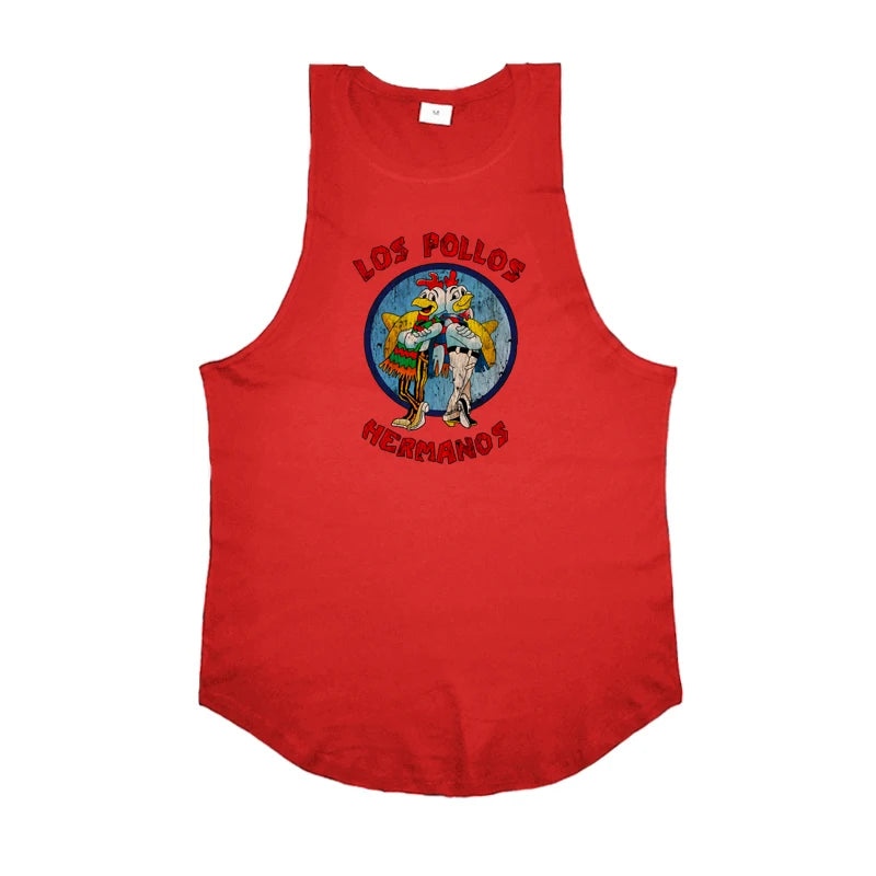LOS POLLOS Hermanos Funny Printed Gym Clothing Mens Bodybuilding Fitness Running Tank Tops Cotton Cool Sleeveless Sport Shirt