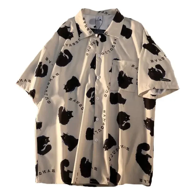 2023 Cat Graffiti Shirt Street Style Crop Top Women Summer Women's Shirts 2023 Short Sleeve Cool Blouse Korea Shirt for Women