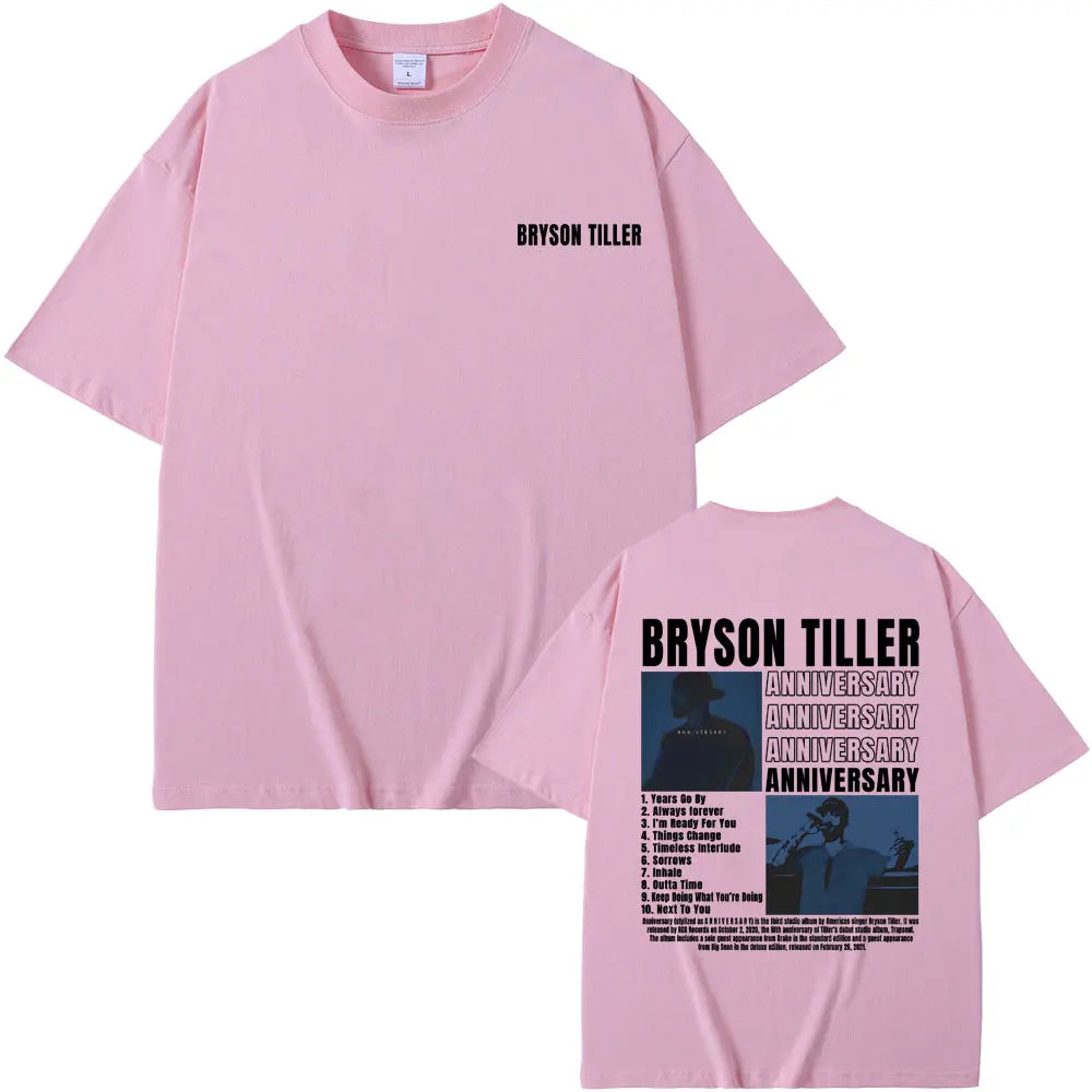Rapper Bryson Tiller ANNIVERSARY Graphic Print T-shirts Men Women Hip Hop Vintage Oversized Tshirt Men's Casual Pure Cotton Tees