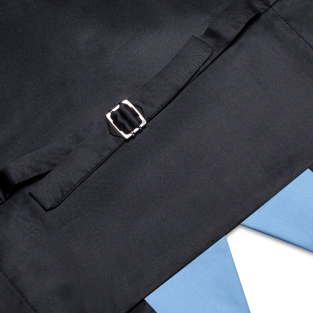 Hi-Tie Sky Blue Men's Silk Vest New Solid Slim Waistcoat Neck Tie Hanky Cufflinks Brooch Set for Men Suit Wedding Party Designer