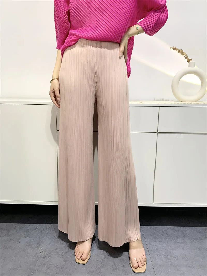 Miyake Summer Pants Women's Comfortable Casual 2025 New Loose Straight Leg Pants Wide Leg High Waist Slim Pleated Pants