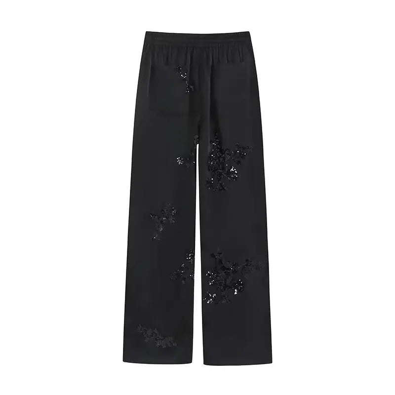 PB&ZA 2024 Summer New Women's Fashion Versatile European and American Heavy Industry Embroidered Pants