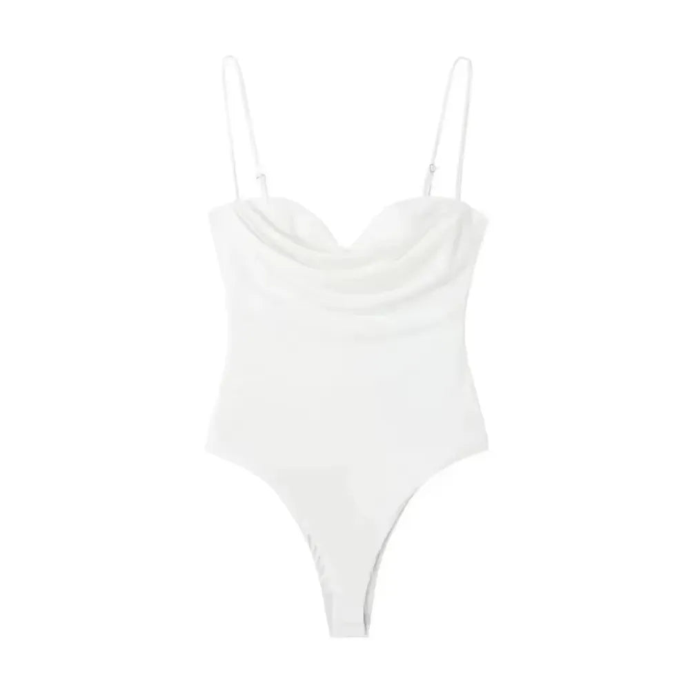 Syiwidii Women Bodysuits Fashion with Sweetheart Neck Draped Vintage Backless Zipper Thin Straps Female Playsuits Mujer 2025 New