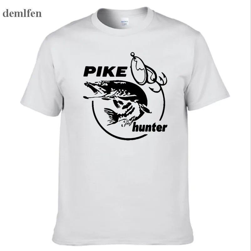 Summer Men Pike Hunter Fish Animal T-shirt Printed Fashion T shirt Short Sleeve Tees Shirts Cool Tops
