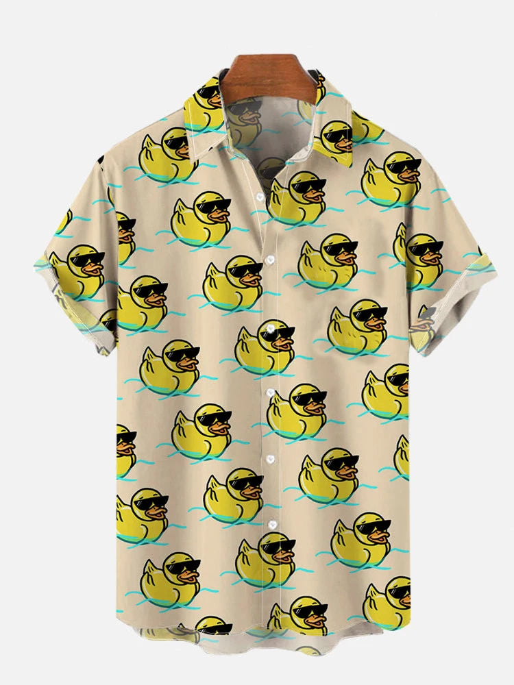 Unisex Men's Cosplay Shirts 3D Prints Splicing Cartoon Cute Duck Printing Short Sleeve Shirt Fashion Hawaiian Shirts For Men