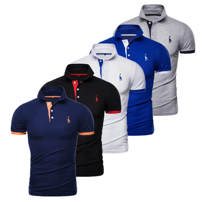 Dropshipping 5 Sets Polo Giraffe Shirt Men Quality Embroidery Summer Short Sleeve Polo Casual Business Social Mens Polos BR Size