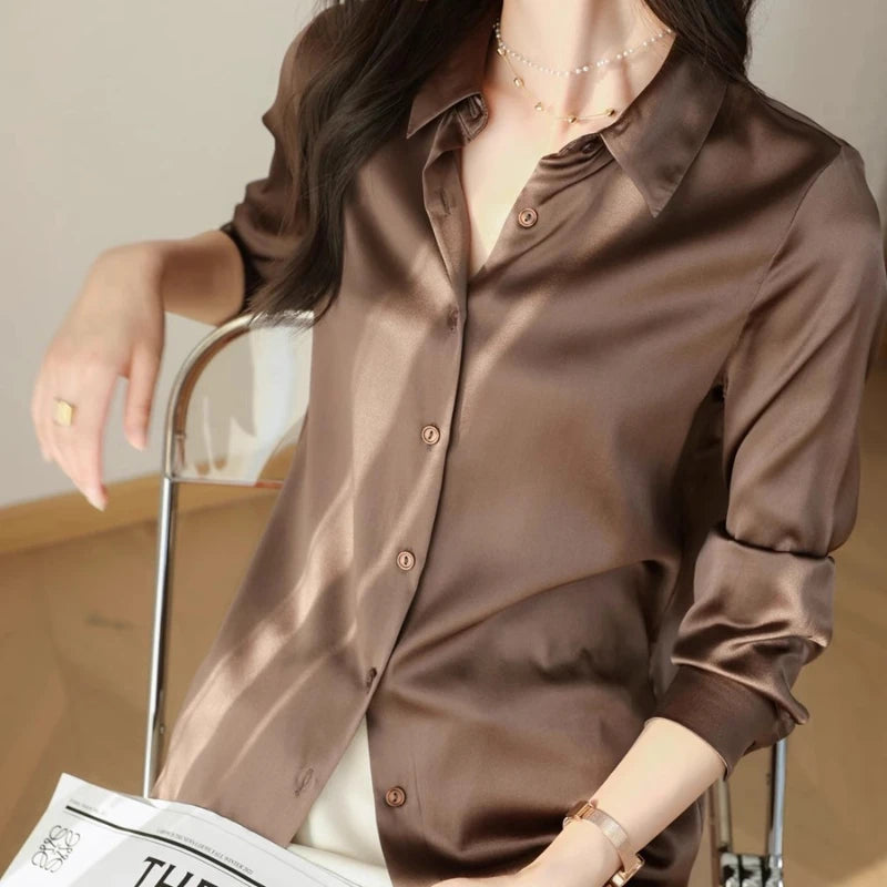 Satin Women's Shirt Blouses for Women Fashion 2025 Korean Style Womens Tops Luxury White Shirt Women OL Loose New Women Clothing