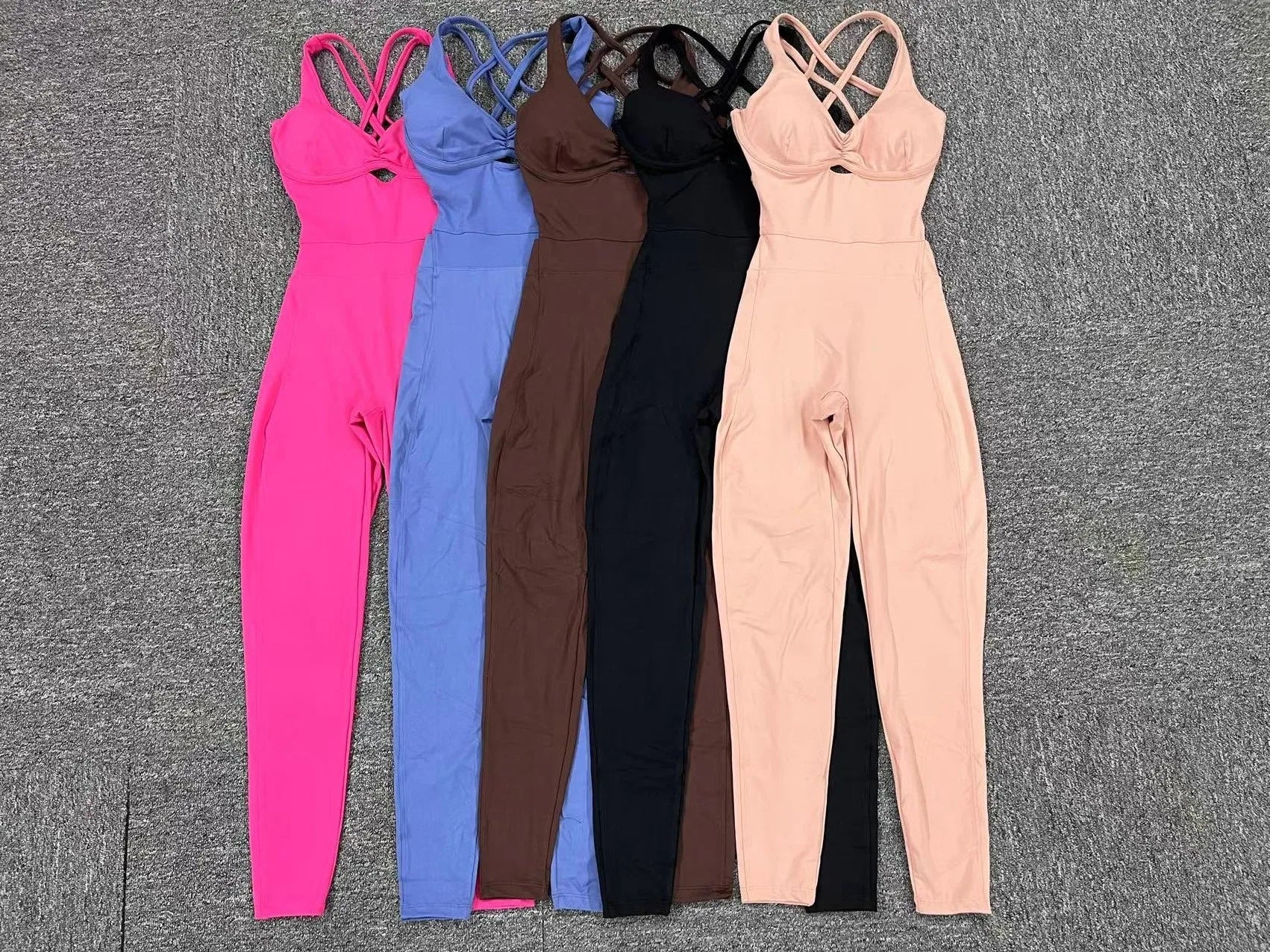 QYJNG Sport Bodycon Jumpsuits Women Sportswear One Piece Yoga Set Hollow Cross Backless Gym Fitness Overalls Training Outfit New