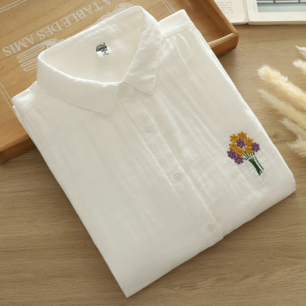 Cotton yarn base shirts woman tops 2025 Japan style elegant plus size white blouses long sleeve heart-shaped embroidered shirts