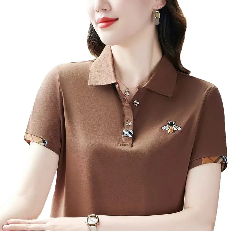 Polo Shirt Women's Summer Designer Lapel Short Sleeve T-shirt 2025 New Fashion Embroidered Thin T-shirt Golf Shirt Women