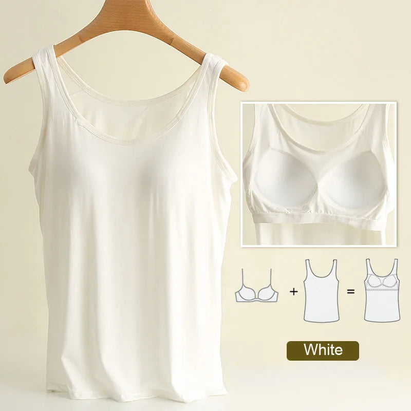 For 37-82kg Soft Modal Plus Size Tank Tops With Fixed Chest Pad For Women Integrated Wear-Free Underwear