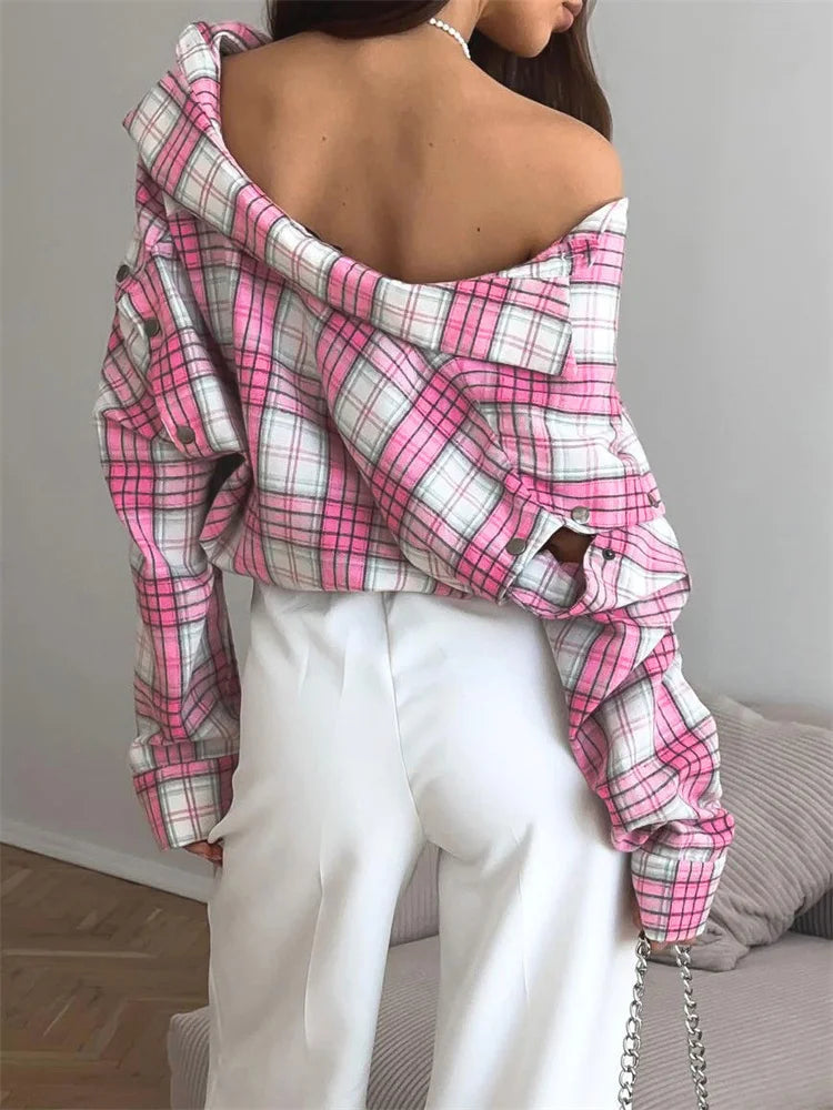 Tossy Casual Printed Patchwork Shirts Top Female Patchwork Lapel Loose Contrast Long Sleeve Elegant Coat For Women Summer Top