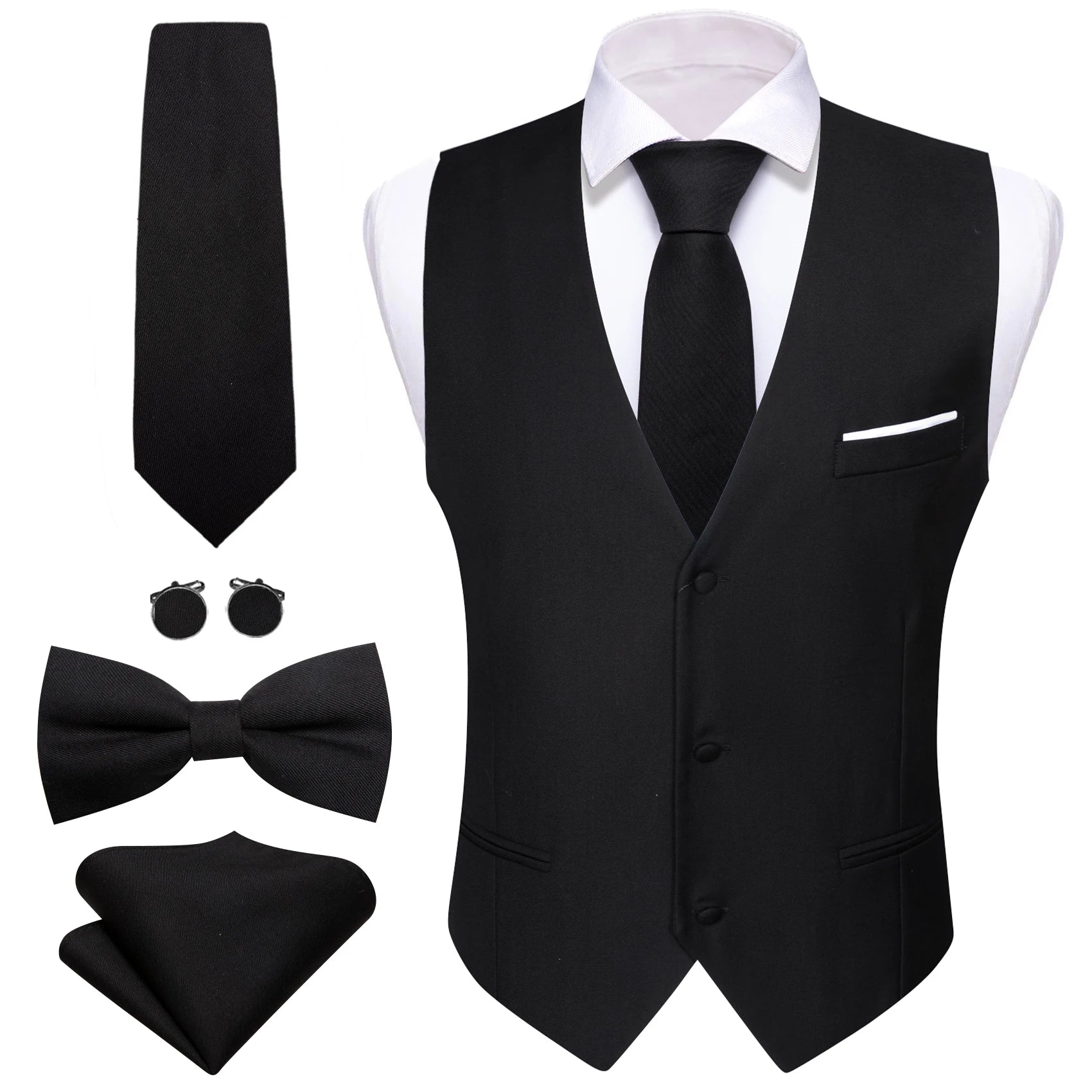 Designer Men's Vest Dark Green Solid Silk Satin Waistcoat Tie Bowtie Hanky Wedding Formal Male Suit Sleeveless Jacket Barry Wang