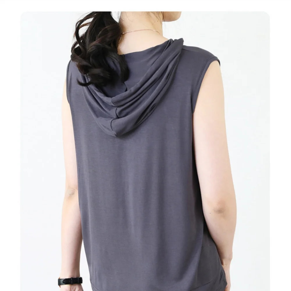 2024 Loose Tank Top Hooded Solid Round Sleeveless Head Temperament T-shirt Large Top Hot Selling in Southeast Asia